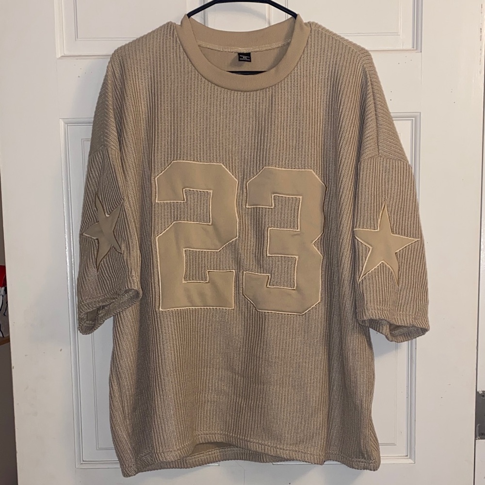 SHEIN Beige Short Sleeve Knit Jersey Sweater